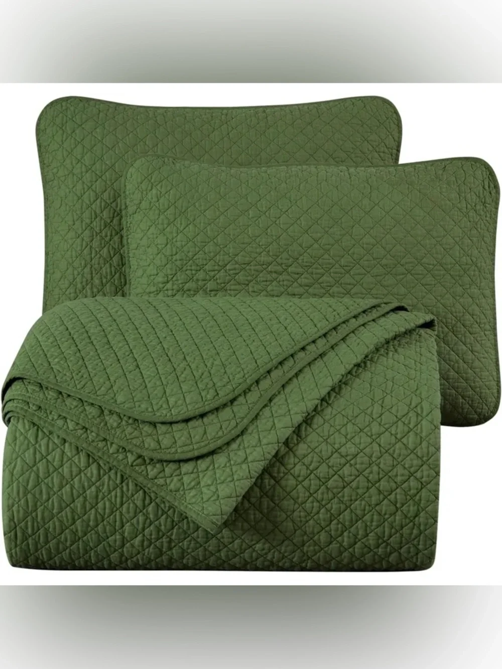 Green Quilted Queen 3 piece Bedspread Set 100% cotton